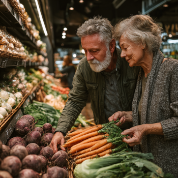 Cuplu de seniori savurând o masă sănătoasă împreună